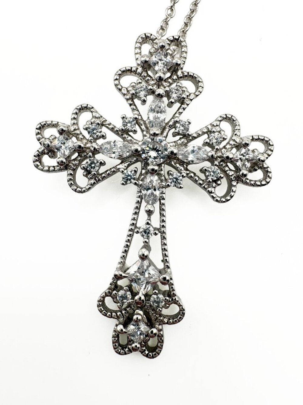 Sterling Silver Cubic Zirconia Filigree Cross Necklace